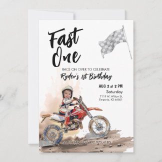 Fast One Little Racer 1st Birthday Photo Invite