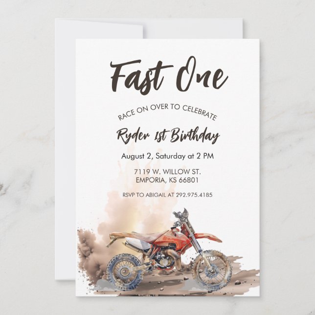 Fast One Little Racer First Birthday Invitation (Front)