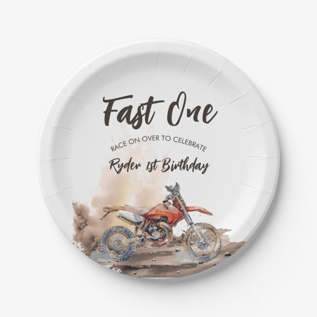 Fast One Little Racer First Birthday Paper Plates (Front)