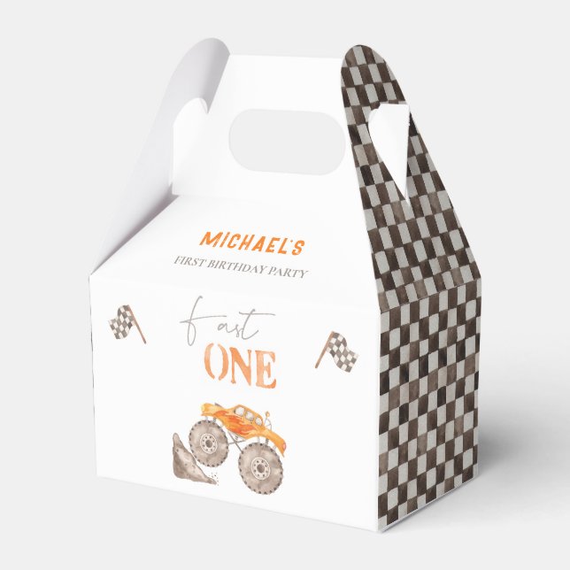 Fast One Monster Truck Birthday Favor Box (Front Side)