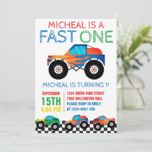 Fast One Monster Truck First Birthday Invitation
