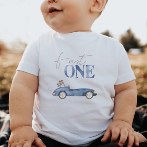 Fast One Navy Blue Race Car Birthday T_shirt