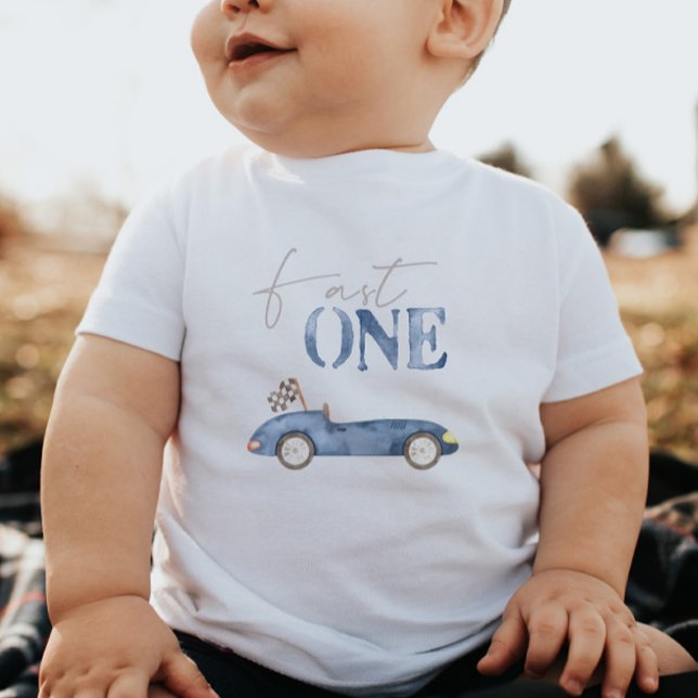 Fast One Navy Blue Race Car Birthday T-shirt (Creator Uploaded)