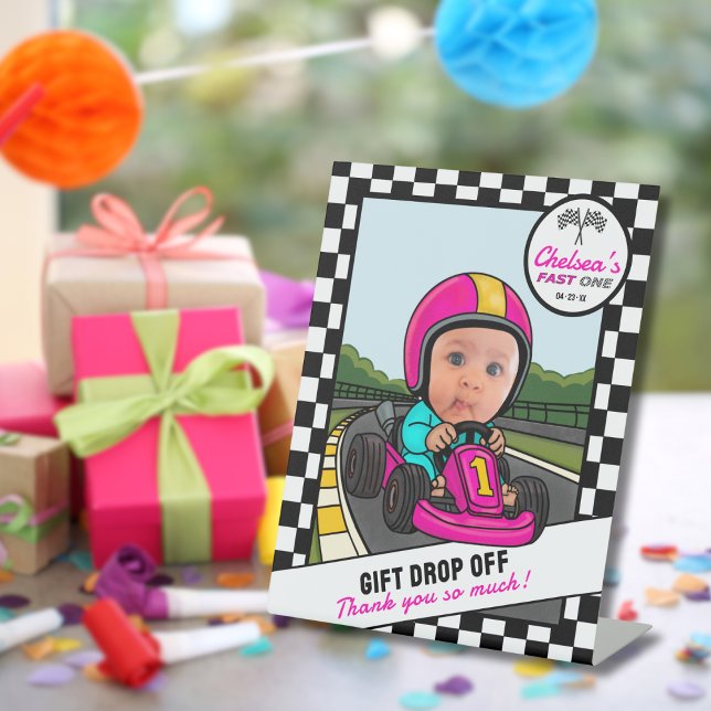 Fast ONE Pink | Custom Photo Gift Drop-Off Pedestal Sign (Creator Uploaded)