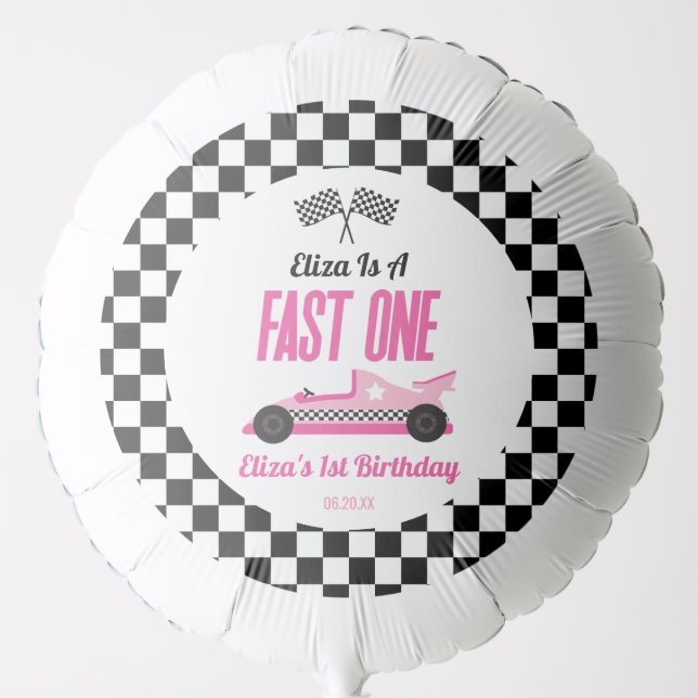 Fast One Pink Race Car First 1st Birthday Party Balloon (Front)