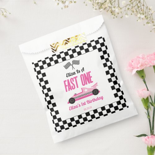 Fast One Pink Race Car First 1st Birthday Party Favor Bag