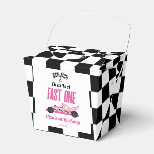 Fast One Pink Race Car First 1st Birthday Party Favor Boxes
