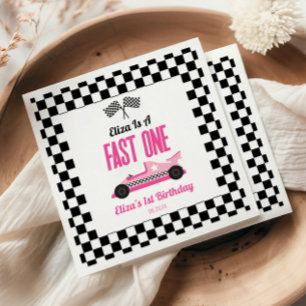 Fast One Pink Race Car First 1st Birthday Party Napkins
