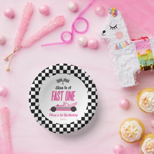 Fast One Pink Race Car First 1st Birthday Party Paper Bowls