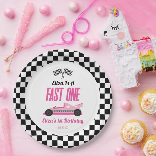 Fast One Pink Race Car First 1st Birthday Party Paper Plates