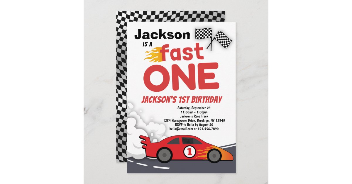 Fast ONE Race Car 1st Birthday Invitation | Zazzle