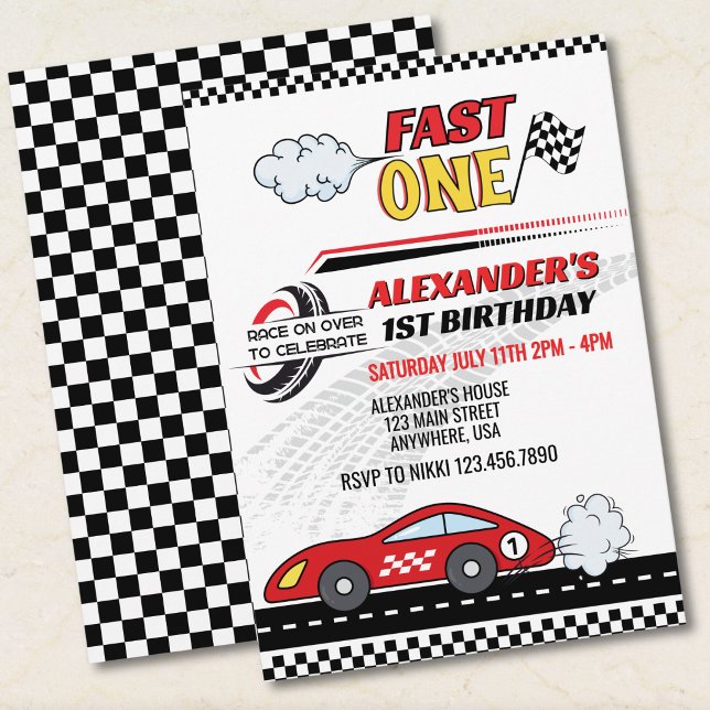 Fast One Race Car 1st Birthday Invitation (Creator Uploaded)