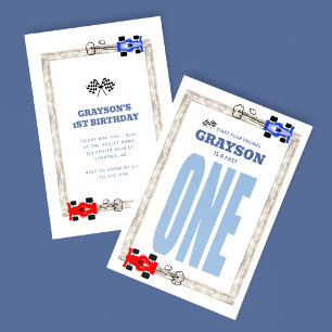 Fast One Race Car 1st Birthday Invitation
