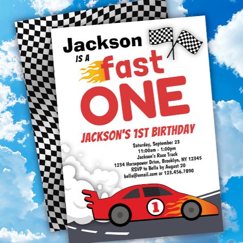 Fast ONE Race Car 1st Birthday Invitation