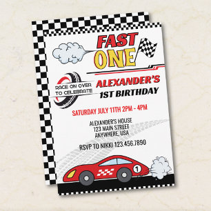 Fast One Race Car 1st Birthday Invitation Boy 