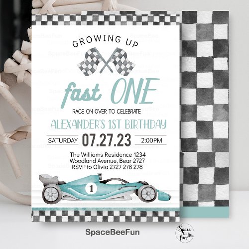 Fast One Race Car 1st Birthday Invitation Race Car