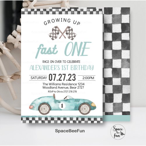 Fast One Race Car 1st Birthday Invitation Race Car