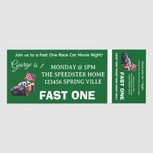 Fast One Race Car 1st Birthday Movie Night Invite Raffle Tickets