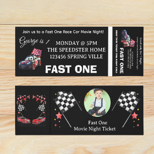 Fast One Race Car 1st Birthday Movie Night Invite Raffle Tickets