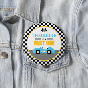 Fast One Race Car 1st Birthday Party Favor Button