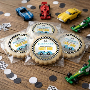 Fast One Race Car 1st Birthday Party Favor Classic Round Sticker