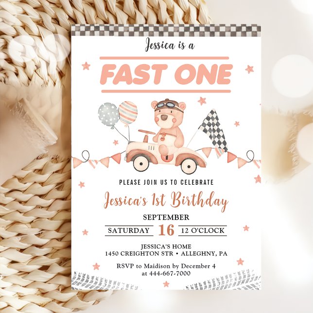 Fast One Race Car 1st Birthday Party Invitation (Creator Uploaded)