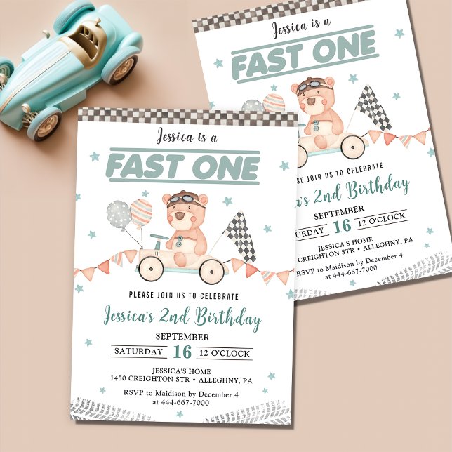 Fast One Race Car 1st Birthday Party Invitation (Creator Uploaded)