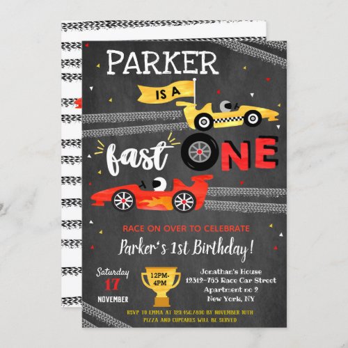 Fast One Race Car 1st Birthday Party Invitations 