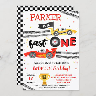Fast One Race Car 1st Birthday Party Invitations