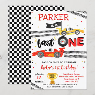 Fast One Race Car 1st Birthday Party Invitations