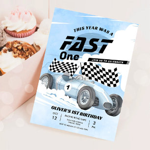 Fast One Race Car 1st Birthday Racing Boy Invitation