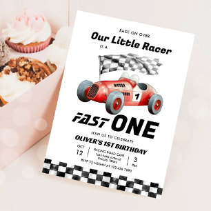 Fast One Race Car 1st Birthday Racing Boy Invitation
