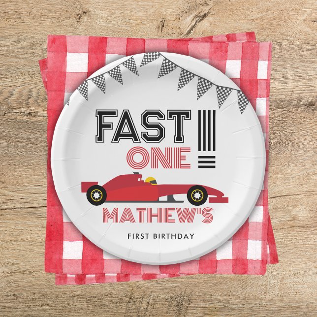 Fast One Race Car 1st Boy Birthday Party Paper Plates (Creator Uploaded)