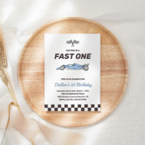 Fast One Race Car 1st Boy's Birthday Party Invitation