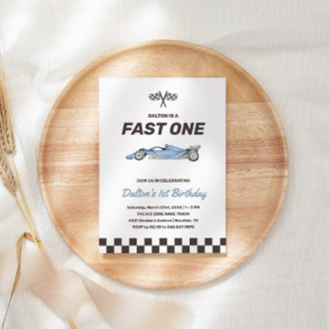Fast One Race Car 1st Boy's Birthday Party Invitation