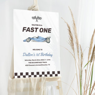 Fast One Race Car 1st Boy's Birthday Party Welcome Foam Board