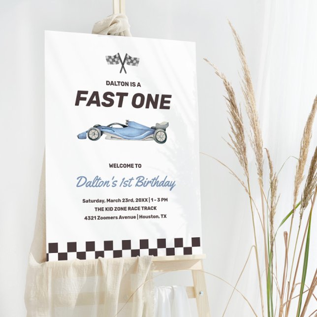 Fast One Race Car 1st Boy's Birthday Party Welcome Foam Board (Creator Uploaded)