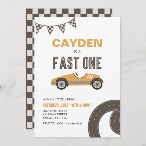 Fast One Race Car Birthday Invitation