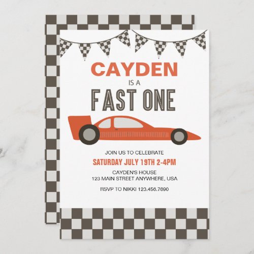 Fast One Race Car Birthday Invitation