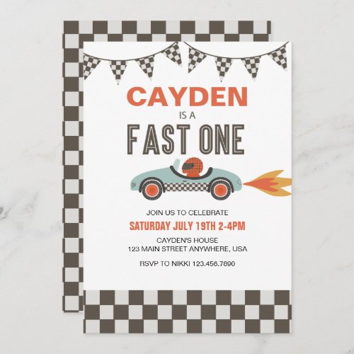 Fast One Race Car Birthday Invitation