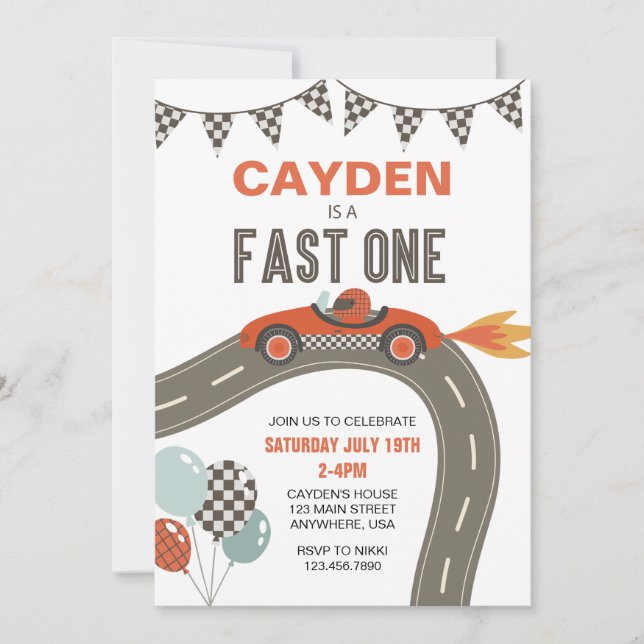 Fast One Race Car Birthday Invitation (Front)