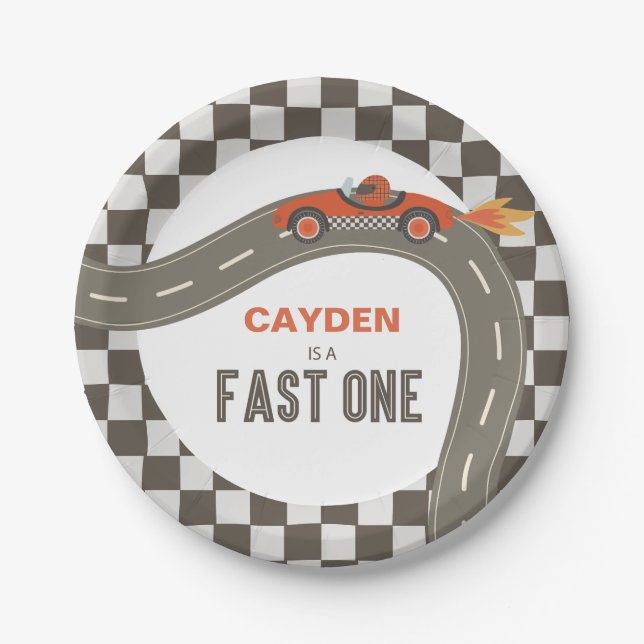 Fast One Race Car Birthday Paper Plates (Front)