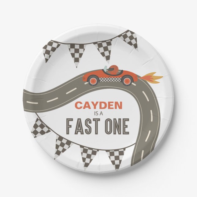 Fast One Race Car Birthday Paper Plates (Front)