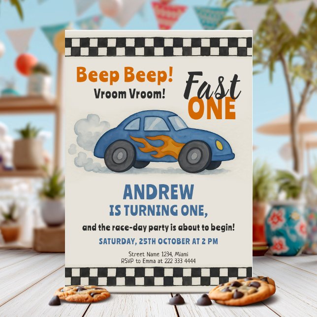 Fast One Race Car Birthday Party Invitation (Creator Uploaded)