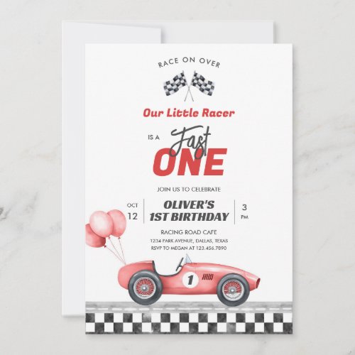 Fast One Race Car Boy 1st Birthday Invitation