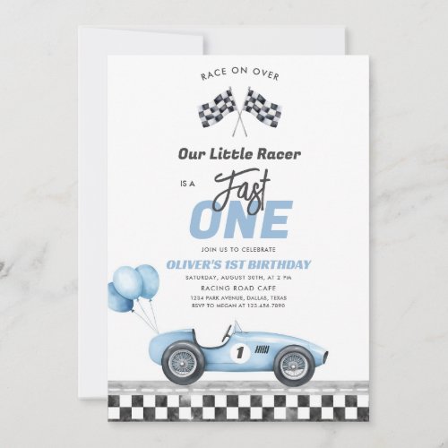 Fast One Race Car Boy 1st Birthday Invitation