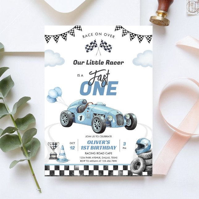 Fast One Race Car Boy 1st Birthday Invitation (Creator Uploaded)
