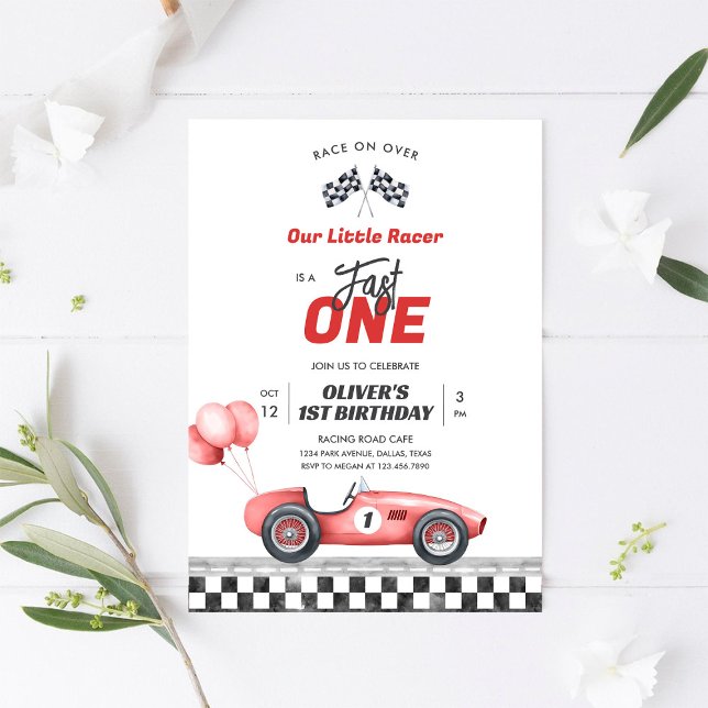 Fast One Race Car Boy 1st Birthday Invitation (Creator Uploaded)