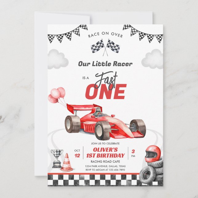 Fast One Race Car Boy 1st Birthday Invitation (Front)