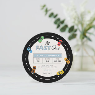 Fast one race car boy 1st birthday invitation